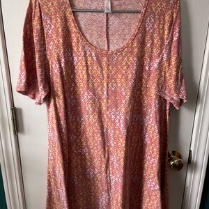 LuLaRoe Pink and Yellow Geometric Short Sleeve Top